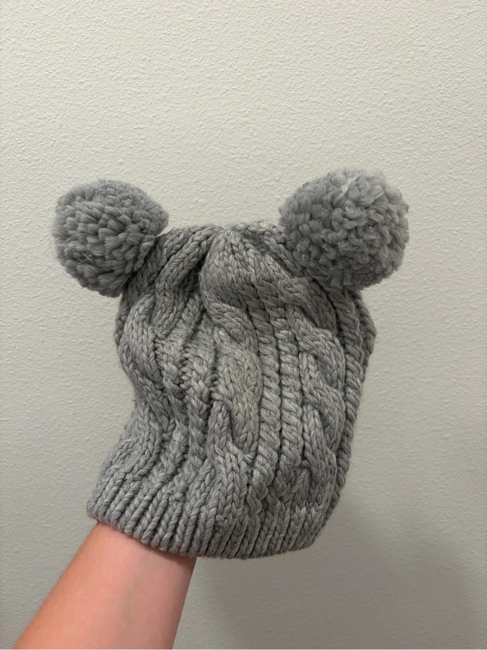 Mickey Mouse Ears Knit Pom Pom Beanie - Gray
